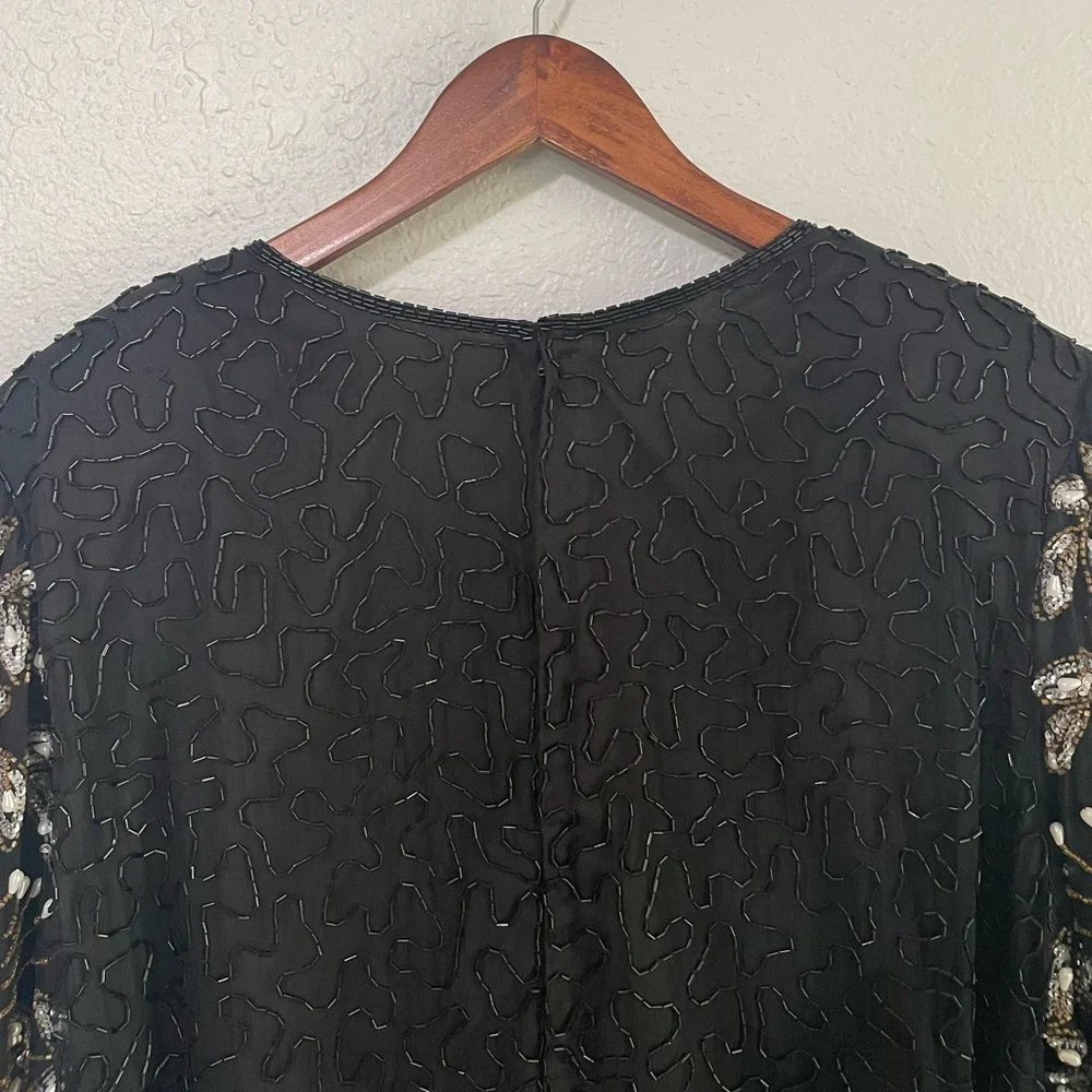 Vintage Plus Size 100% Silk Beaded Blouse - Picture 8 of 13